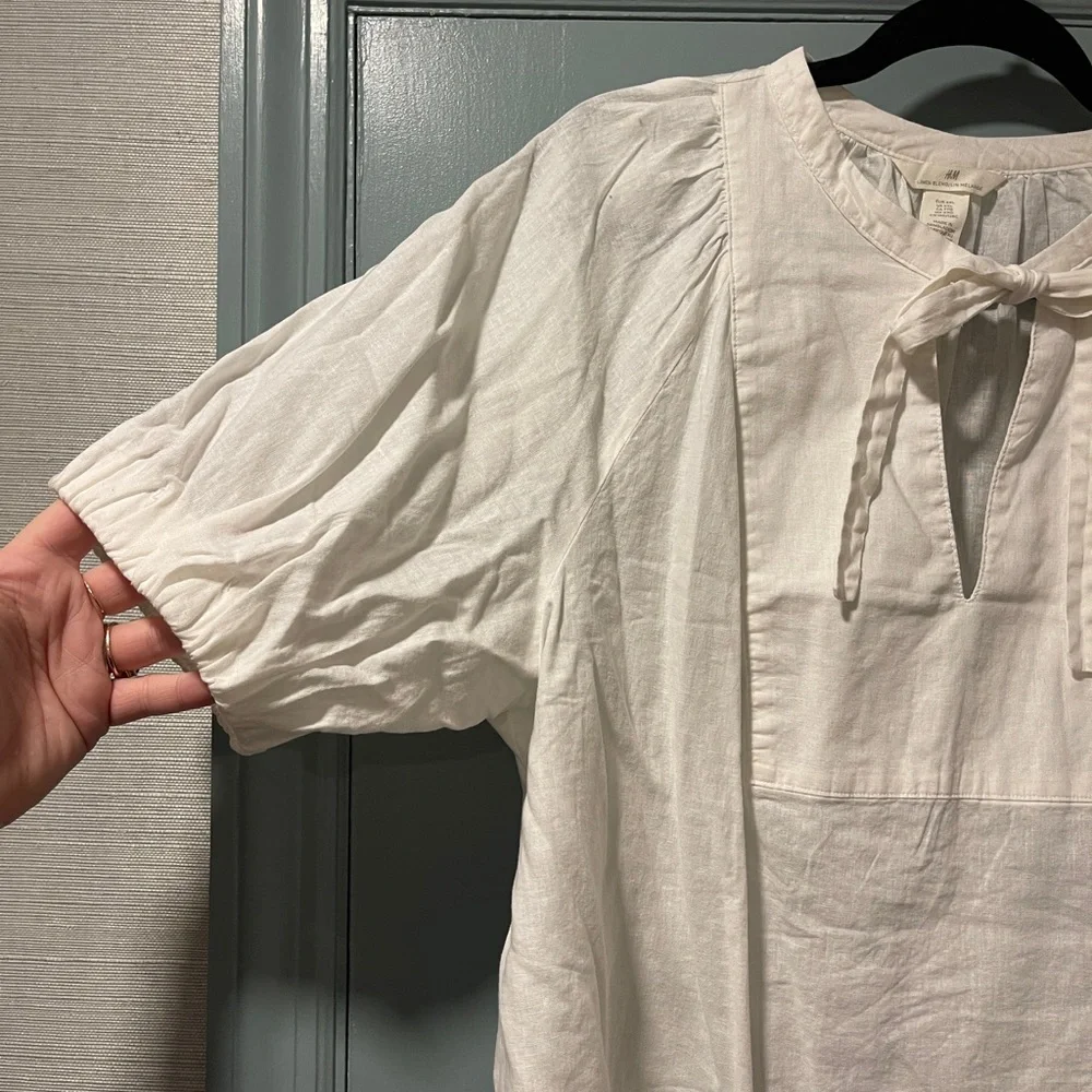 Tie front bow puffy sleeve shirt - Picture 5 of 7
